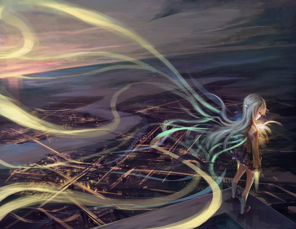 Аниме картинка 1648x1275 с ангельские ритмы! key (studio) тачибана канаде monono длинные волосы небо серые волосы сзади ночь город девушка сэрафуку