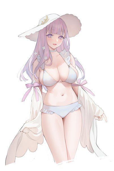 Anime picture 977x1454 with azur lane plymouth (azur lane) ohisashiburi single long hair tall image looking at viewer blush fringe open mouth light erotic simple background standing white background purple eyes purple hair blunt bangs long sleeves :d multicolored hair