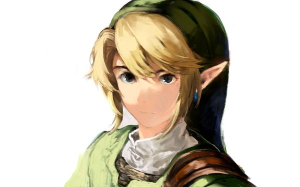 Anime picture 1200x750 with the legend of zelda link uinti single looking at viewer short hair blue eyes simple background blonde hair wide image white background pointy ears portrait elf boy earrings cap