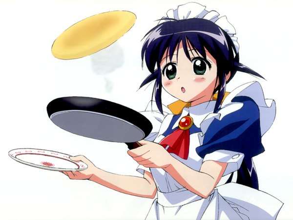 Anime picture 1280x960 with mahoromatic andou mahoro green eyes maid wallpaper cooking apron frying pan