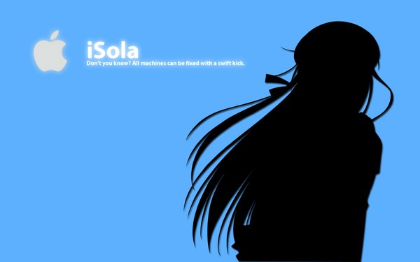 Anime picture 1680x1050 with sola ipod shihou matsuri single long hair simple background wide image wind wallpaper copyright name blue background silhouette girl