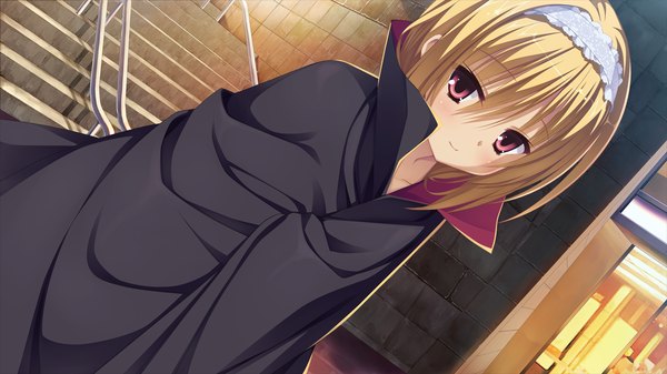 Anime picture 1280x720 with dracu-riot! yuzusoft long hair blonde hair red eyes wide image game cg girl hairband cape