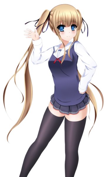 Anime picture 3000x5000 with saenai heroine no sodatekata a-1 pictures sawamura spencer eriri toyokawa itsuki (p mayuhime) single tall image looking at viewer blush fringe highres breasts blue eyes simple background blonde hair smile white background twintails very long hair zettai ryouiki hand on hip