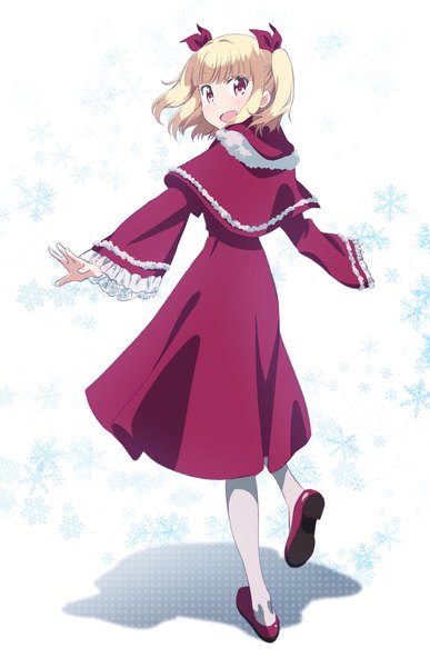Anime picture 1321x2047 with new game! doga kobo iijima yun pink x single tall image looking at viewer short hair open mouth blonde hair smile standing white background purple eyes full body :d looking back from behind two side up turning head