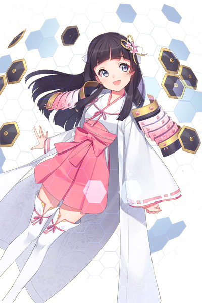 Anime picture 1176x1764 with soccer spirits black tortoise ssberit single long hair tall image blush fringe open mouth blue eyes black hair smile looking away blunt bangs traditional clothes :d japanese clothes official art zettai ryouiki transparent background