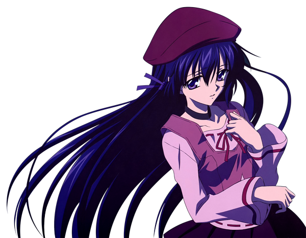 Anime picture 2571x2000 with sola shihou matsuri single long hair looking at viewer highres purple eyes purple hair transparent background girl ribbon (ribbons) hair ribbon beret