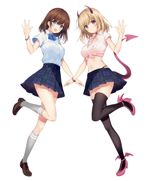 Anime picture 1000x1227 with virtual youtuber dokkiri o kakeru shoujo amatsuka iroha akumachan necomi (gussan) tall image looking at viewer blush fringe short hair breasts open mouth blue eyes simple background blonde hair smile hair between eyes brown hair standing white background