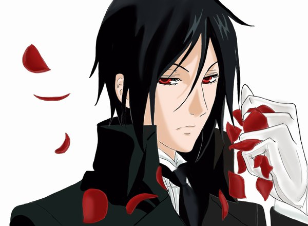 Anime picture 1920x1408 with kuroshitsuji a-1 pictures sebastian michaelis looking at viewer highres short hair black hair simple background red eyes butler boy necktie suit
