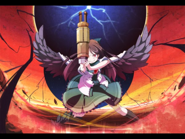 Anime picture 1600x1200 with touhou reiuji utsuho asakura masatoki wallpaper arm cannon girl wings