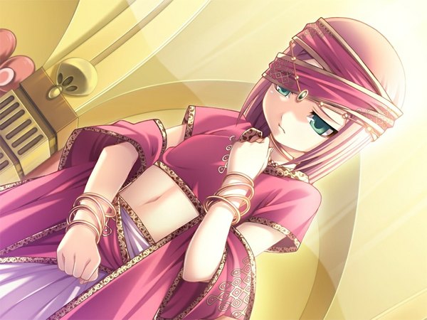 Anime picture 1024x768 with minzoku injou amisha mehndi tasaka shinnosuke blonde hair green eyes game cg girl