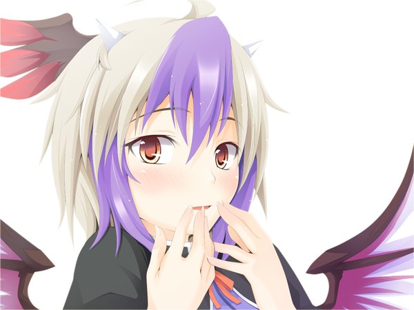 Anime picture 1600x1200 with touhou tokiko (touhou) ogami kazuki simple background red eyes white background silver hair purple hair multicolored hair streaked hair head wings girl wings