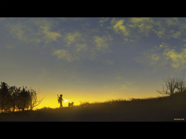 イラスト 1280x960 と オリジナル mclelun signed 空 cloud (clouds) evening sunset horizon landscape walking scenic silhouette bare tree 植物 動物 木 犬