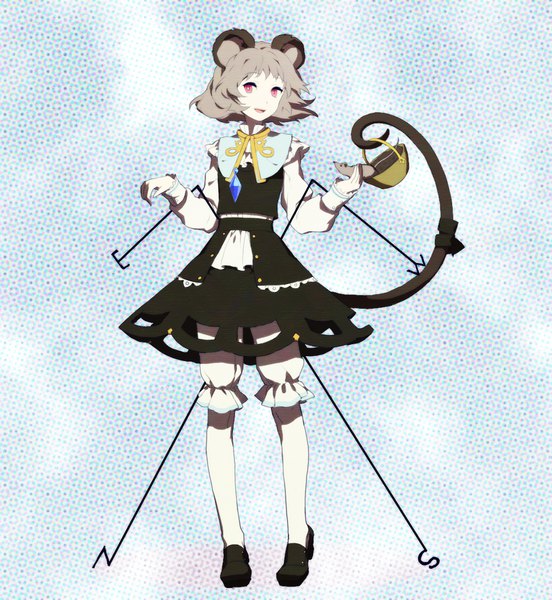 Anime picture 1012x1100 with touhou nazrin egawa satsuki single tall image looking at viewer short hair open mouth animal ears full body tail animal tail pink eyes grey hair mouse ears mouse tail mouse girl girl animal basket