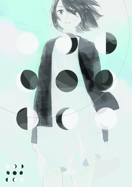 Anime picture 4093x5787 with original yamato (aoiaoiao921) single tall image highres short hair black hair absurdres wind black eyes girl dress white dress cardigan