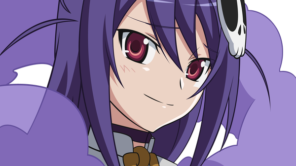 Anime picture 3500x1966 with kami nomi zo shiru sekai haqua du lot herminium long hair highres smile red eyes wide image absurdres purple hair close-up transparent background vector girl hair ornament skull hair ornament