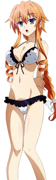 Anime picture 748x2393 with date a live yamai yuzuru single long hair tall image looking at viewer fringe breasts open mouth blue eyes light erotic hair between eyes braid (braids) orange hair groin single braid drill hair ass visible through thighs transparent background knees together feet apart