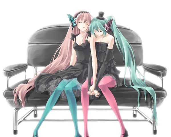 Anime picture 1280x1024 with vocaloid magnet (vocaloid) hatsune miku megurine luka girl