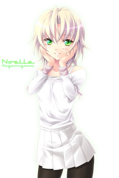 Anime picture 1000x1500 with memories off kagamigawa chloe aizawa kotarou single tall image looking at viewer short hair blonde hair simple background white background green eyes girl