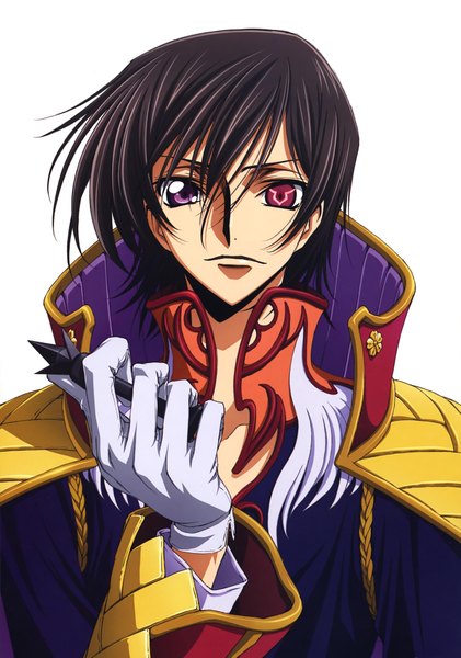 Anime picture 2881x4102 with code geass sunrise (studio) lelouch lamperouge tall image highres short hair black hair simple background red eyes white background purple eyes heterochromia boy gloves