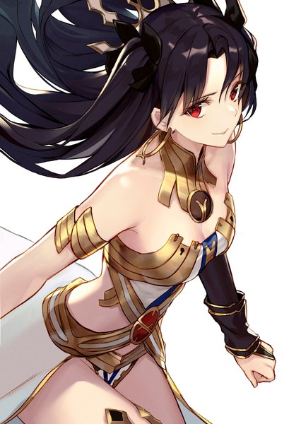 Anime picture 2794x4096 with fate (series) fate/grand order ishtar (fate) yohaku single long hair tall image looking at viewer blush highres breasts light erotic black hair simple background smile red eyes standing white background bare shoulders two side up