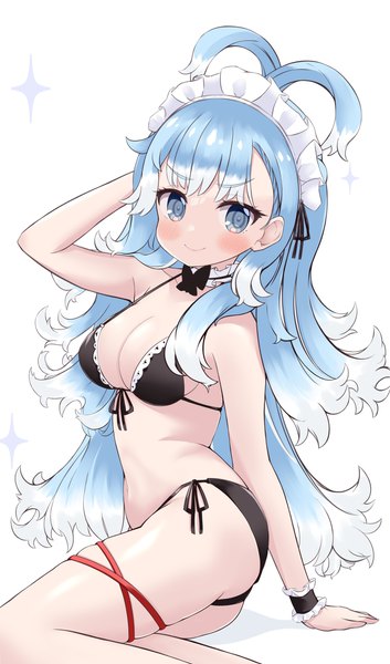 Anime picture 2407x4096 with virtual youtuber hololive hololive indonesia kobo kanaeru cocozasa (artist) single long hair tall image looking at viewer blush fringe highres breasts blue eyes light erotic smile large breasts white background blue hair white hair