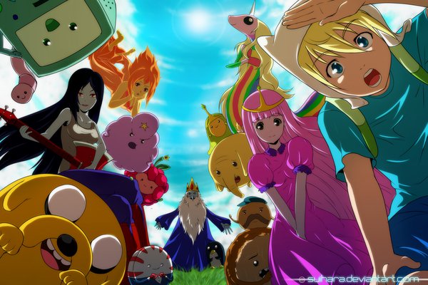 Anime picture 3600x2400 with adventure time marceline (adventure time) princess bubblegum (adventure time) finn the human jake the dog bmo lady rainicorn peppermint butler flame princess gunter lumpy space princess ice king wildberry princess slime princess tree trunks cinnamon bun starchy shelby suihara long hair