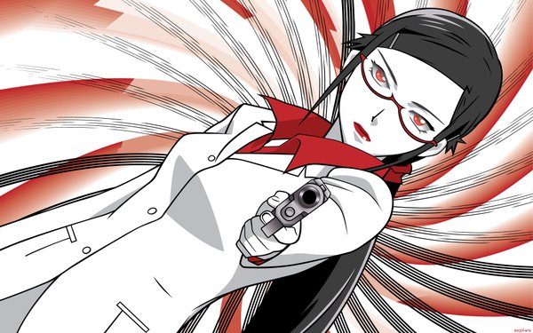 Anime picture 1920x1200 with darker than black studio bones kirihara misaki highres red eyes wide image girl weapon glasses gun