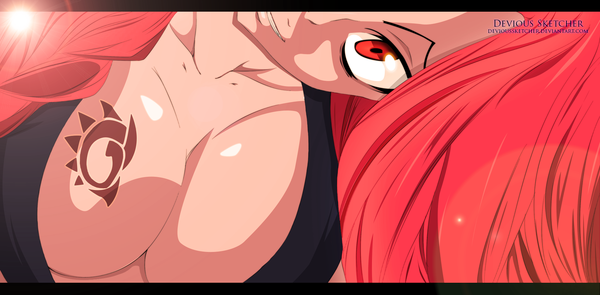 Anime picture 2000x986 with fairy tail flare corona devioussketcher single long hair highres breasts light erotic smile red eyes wide image large breasts red hair braid (braids) sunlight tattoo coloring close-up girl
