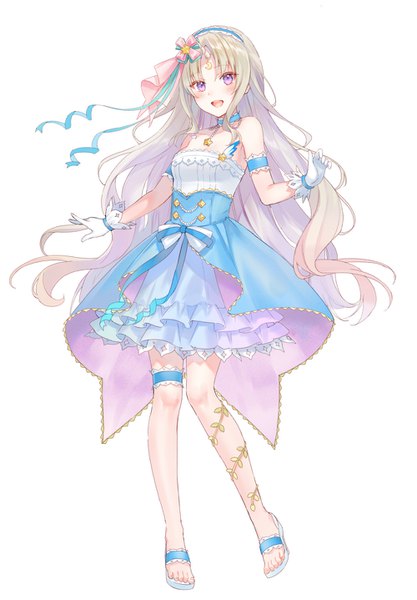 Anime picture 1000x1438 with virtual youtuber hololive hololive china civia fukahire (ruinon) single long hair tall image looking at viewer open mouth simple background blonde hair white background purple eyes full body :d horn (horns) official art girl dress