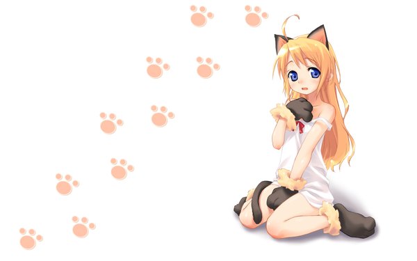 Anime picture 1680x1050 with wide image white background animal ears cat girl girl