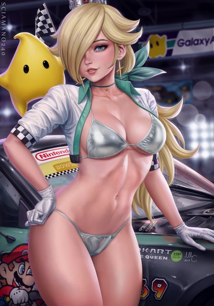Anime picture 2100x3000 with super mario bros. new super mario bros. u deluxe nintendo mario rosetta (mario) chiko (mario) sciamano240 single long hair tall image looking at viewer fringe highres breasts blue eyes light erotic blonde hair large breasts standing signed