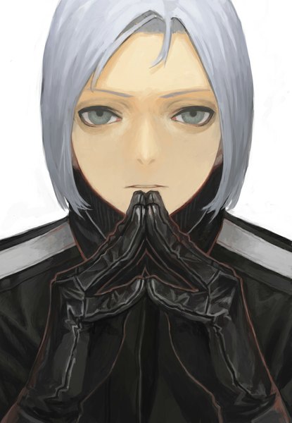 Anime picture 700x1012 with original kym516 single tall image looking at viewer short hair white background grey hair grey eyes girl gloves black gloves