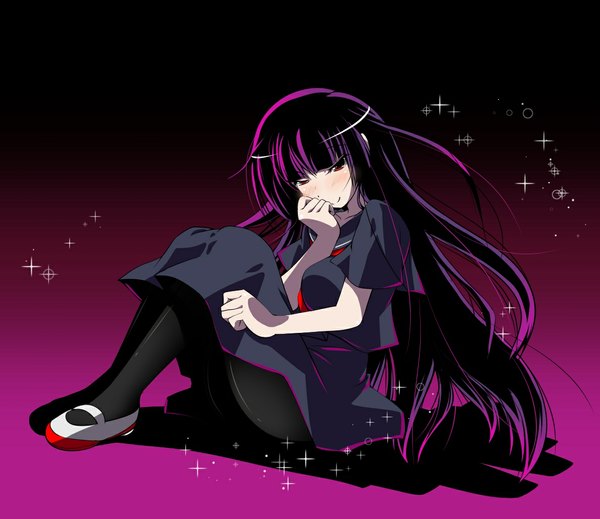 Anime picture 1188x1029 with tasogare otome x amnesia silver link kanoe yuuko ootsuki ren single long hair blush smile red eyes purple hair purple background girl serafuku