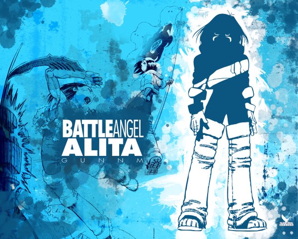 Anime picture 1280x1024 with battle angel alita gally copyright name blue background tagme