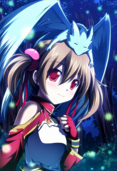 Anime picture 921x1346 with sword art online a-1 pictures silica pina (sao) tsuda akira single tall image looking at viewer short hair red eyes brown hair twintails short twintails girl gloves plant (plants) tree (trees) armor fingerless gloves dragon