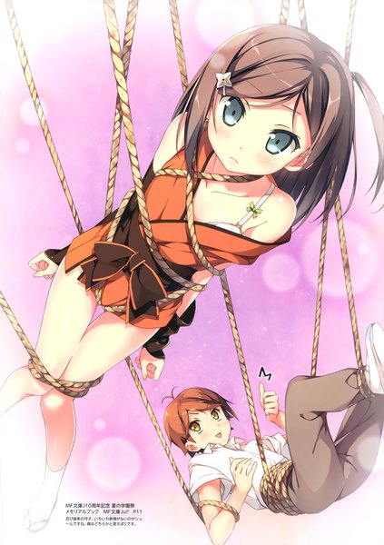 Anime picture 2536x3600 with hentai ouji to warawanai neko j.c. staff tsutsukakushi tsukiko yokodera youto kantoku tall image looking at viewer blush highres short hair open mouth blue eyes light erotic brown hair brown eyes scan official art loli one side up flat chest