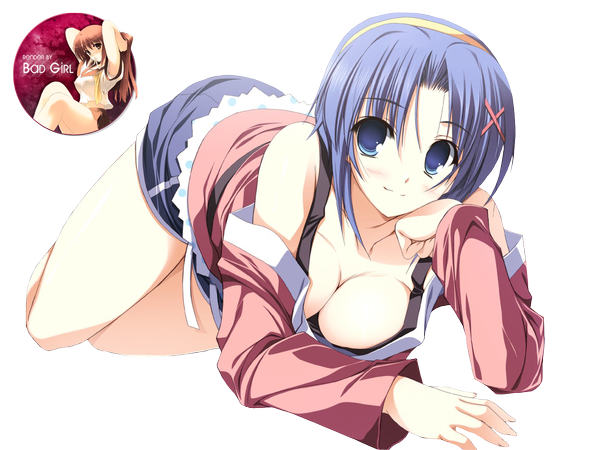 Anime picture 1333x1000 with short hair breasts blue eyes light erotic white background blue hair girl hairband