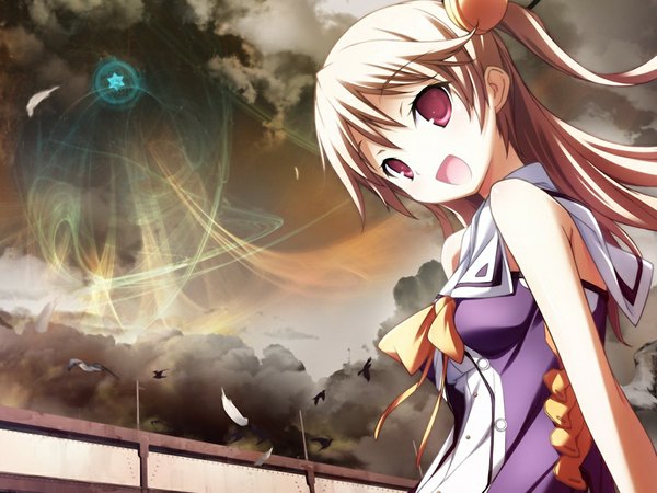 Anime picture 1024x768 with baldr sky divex open mouth blonde hair red eyes game cg girl