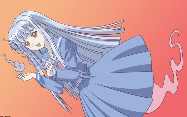 Anime picture 1920x1200 with mahou sensei negima! aisaka sayo long hair highres simple background wide image gradient background ghost orange background girl spiritual