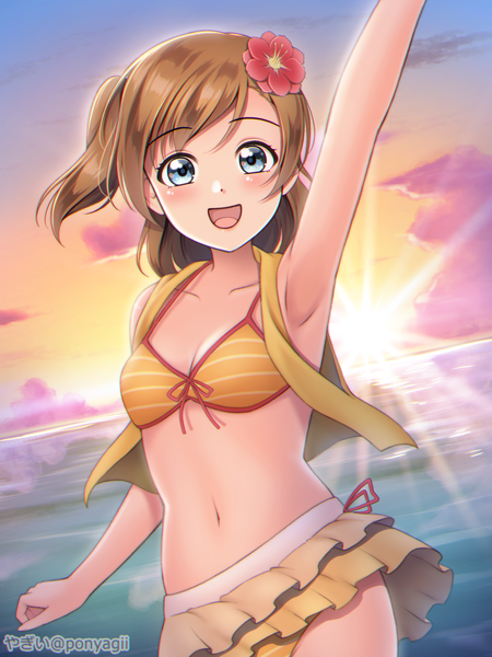 Anime picture 2622x3498 with love live! school idol project sunrise (studio) love live! kousaka honoka ponyagii single tall image looking at viewer blush fringe highres short hair breasts open mouth blue eyes light erotic smile brown hair signed sky