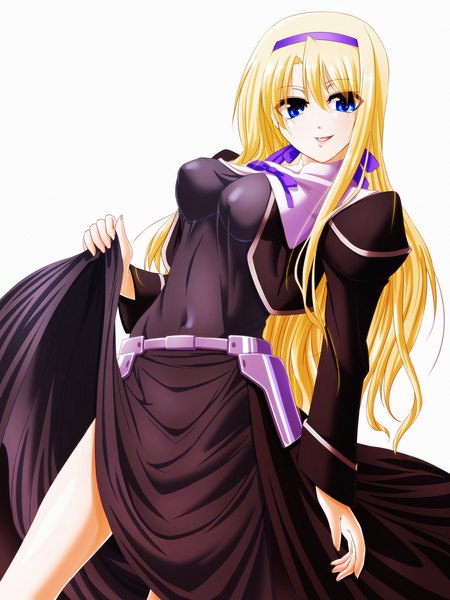 Anime picture 1920x2560 with mahou shoujo lyrical nanoha carim gracia tappa (esperanza) long hair tall image highres breasts open mouth blue eyes light erotic blonde hair smile white background girl dress hairband