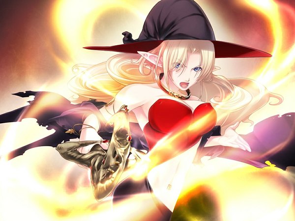 Anime picture 1024x768 with chrono belt (game) long hair open mouth blue eyes blonde hair game cg girl witch hat