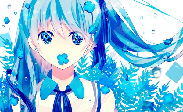 Аниме картинка 1212x743 с вокалоид хацунэ мику achiki один (одна) длинные волосы смотрит на зрителя голубые глаза широкое изображение два хвостика синие волосы девушка цветок (цветы)
