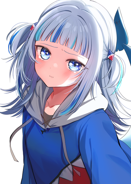 Anime picture 2500x3500 with virtual youtuber hololive hololive english gawr gura gawr gura (1st costume) ineka ka single long hair tall image looking at viewer blush fringe highres blue eyes simple background white background silver hair blunt bangs multicolored hair from above