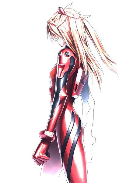 Anime picture 900x1200 with neon genesis evangelion rebuild of evangelion evangelion: 2.0 you can (not) advance gainax iwai ryo single long hair tall image simple background white background orange hair back walking girl fist