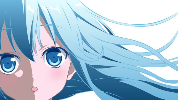 Anime picture 4000x2251 with denpa onna to seishun otoko shaft (studio) touwa erio aknagyutacs single long hair blush highres open mouth blue eyes wide image blue hair absurdres :o portrait close-up transparent background face vector girl