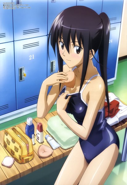 Anime picture 4086x5947 with seitokai yakuindomo megami magazine amakusa shino matsumoto takuya single long hair tall image highres light erotic black hair absurdres black eyes official art girl swimsuit one-piece swimsuit school swimsuit