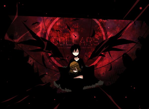 Anime picture 1500x1100 with durarara!! brains base (studio) orihara izaya celty sturluson boy wings