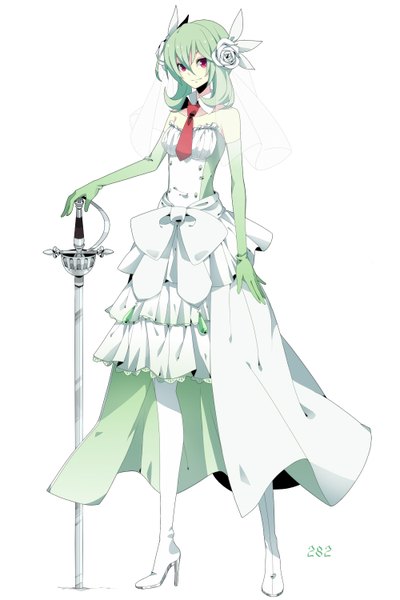 Anime picture 1000x1500 with pokemon moemon nintendo gardevoir merlusa single tall image looking at viewer short hair simple background smile red eyes white background bare shoulders hair flower green hair high heels gen 3 pokemon pokemon number humanization