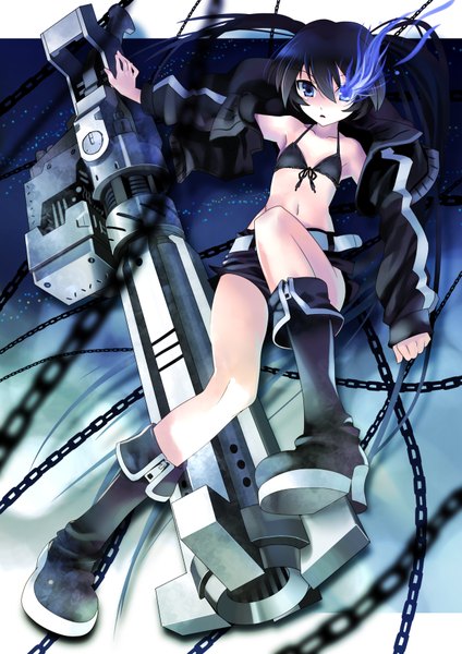 Anime picture 2480x3507 with black rock shooter black rock shooter (character) tall image highres blue eyes black hair chain